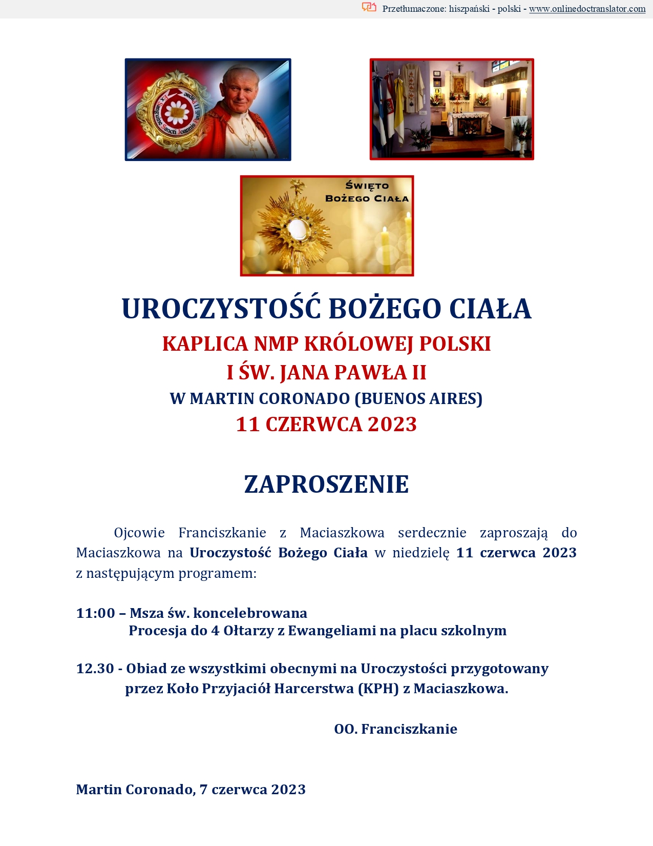 Celebración del Corpus Christi en Maciaszkowo